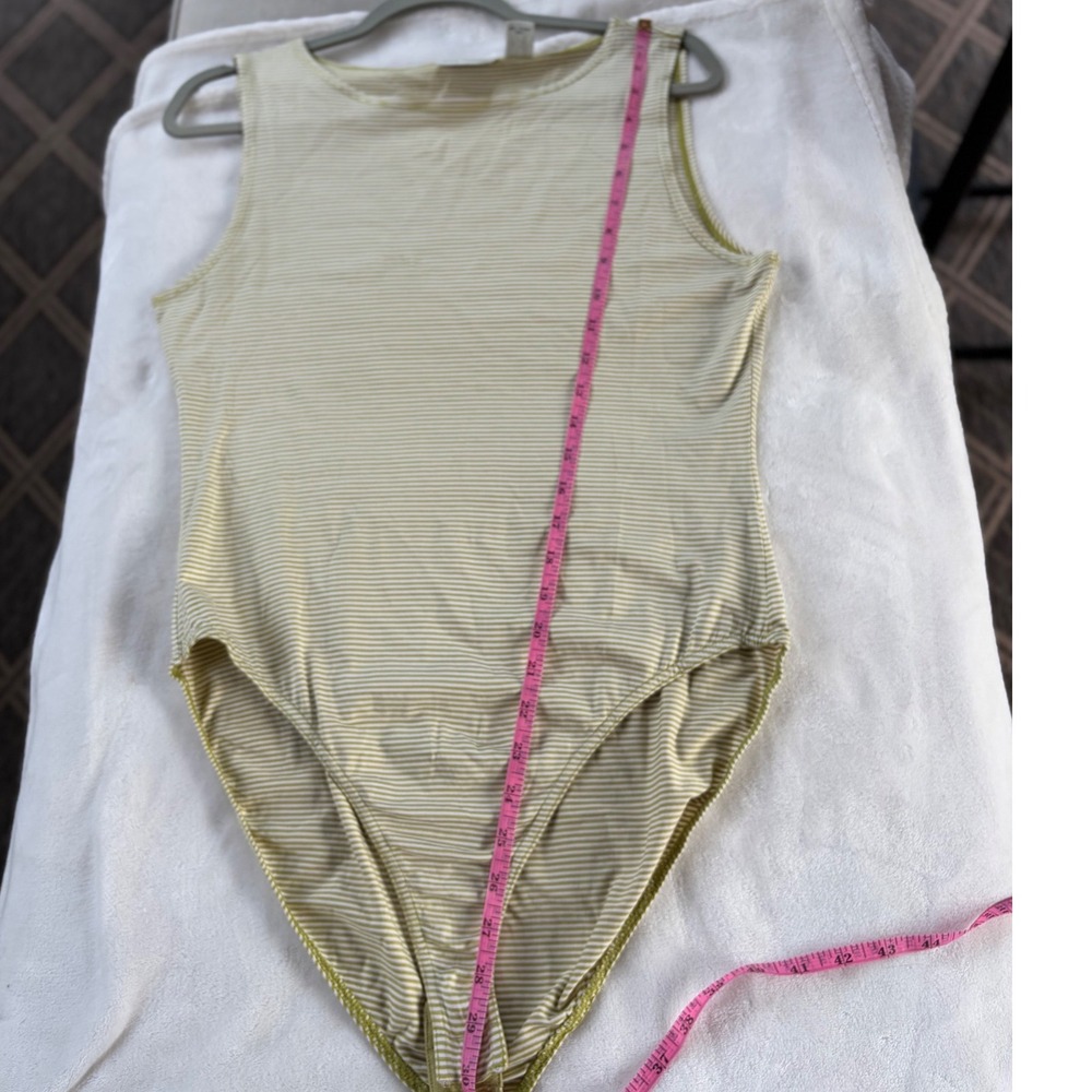 Ann Taylor Bodysuit Women Large Green Striped Silk Blend Vintage Sleeveless Tank - Picture 8 of 8